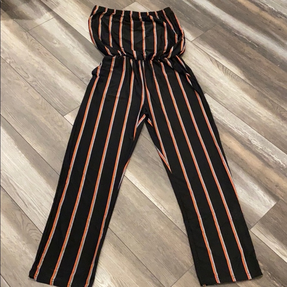 Black striped strapless jumper